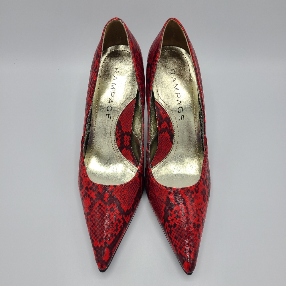 Rampage Maria Red Black Snakeskin Print Pointed Toe Heels Pumps 6.5 - Picture 5 of 13